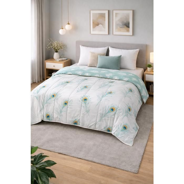 Piumino - MORTREUX - Piume di Pavone - 220 x 240 cm - Leggero, Speciale Estate - Imbottitura in microfibra 200 g/m²
