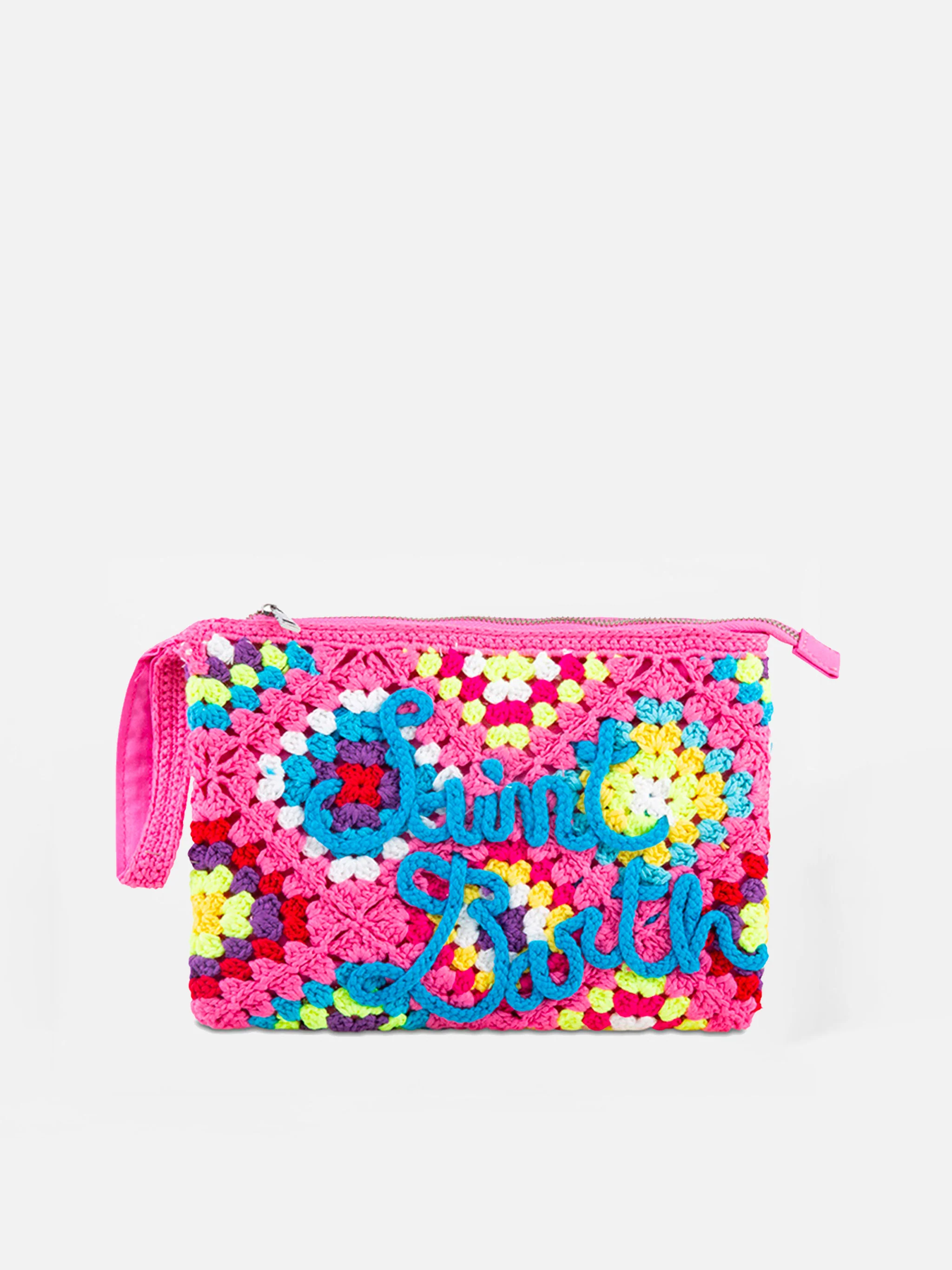 Rosa gehäkelte Parisienne-Tasche mit Saint-Barth-Stickerei