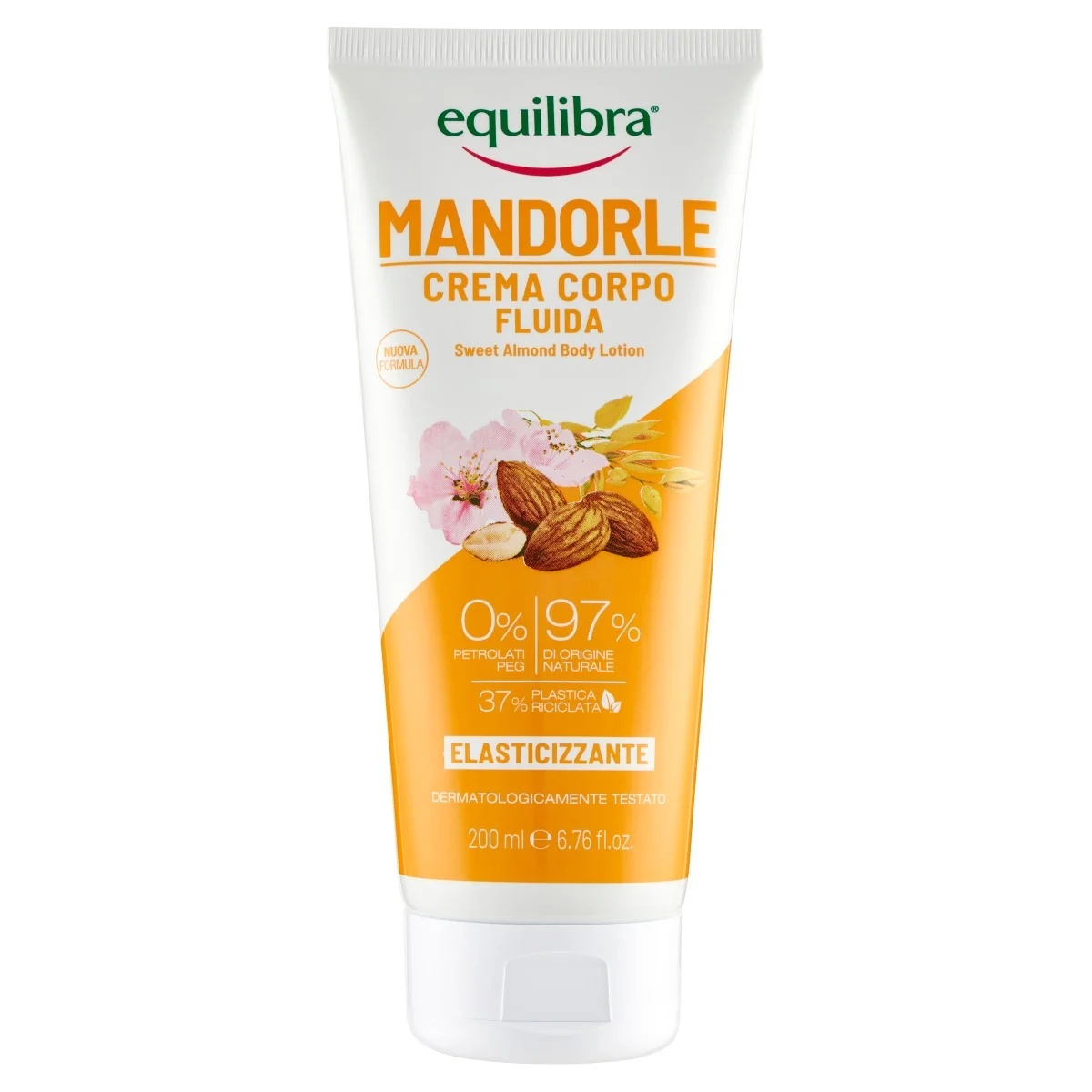 Equilibra bodycrème met amandelaroma 200 ml voedt de huid.