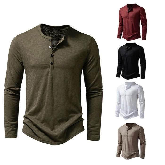 Men's Henley Long Sleeve T-Shirt - INSFITY - Regular Fit - Military Green