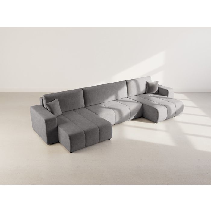 Nicole - Sofá cama panorámico en forma de U de 7 plazas con espacio de almacenamiento en tela - Gris