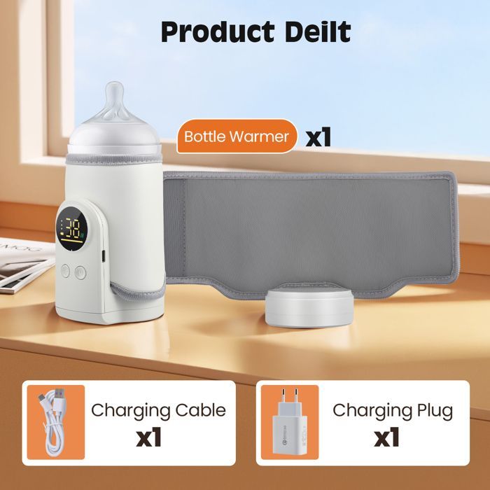 Chauffe Biberon Portable pour Bébé, Chauffe Biberon USB Sans Fil avec Ecran LED et Veilleuse, chauffage rapide, 8000 mAh,pour eau