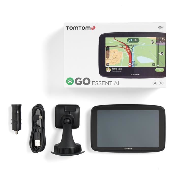 GPS para coche TomTom GO Essential de 6 pulgadas con mapas de 49 países de Europa, Wi-Fi integrado y función de manos libres.
