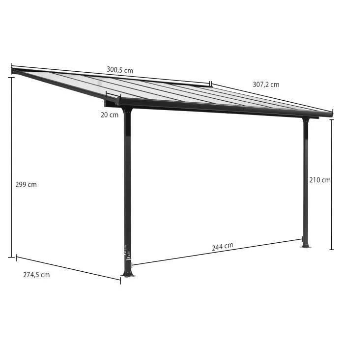 Terrazza sul tetto in alluminio 9,21 m² - 300 x 307 cm - Grigio antracite