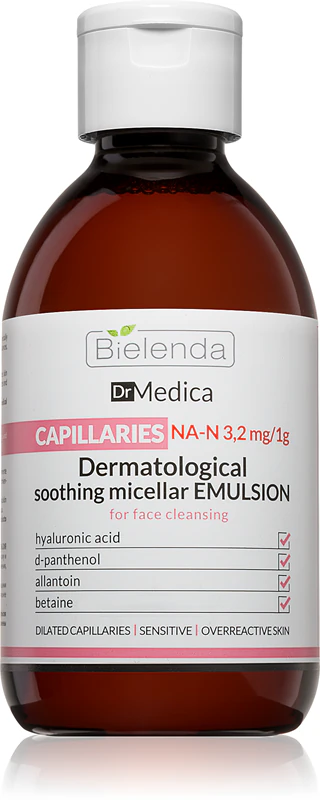 leite micelar Bielenda Dr Medica Capillaries neutraliza a vermelhidão.