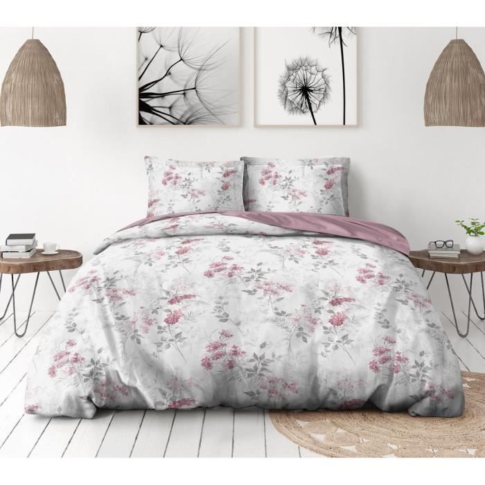 Parure de couette 240x260 cm HOME LINGE PASSION POMPADOUR : Housse de couette + 2 taies d'oreiller - 100% Coton 57 Fils -