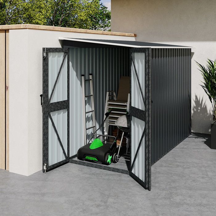 IDMARKET 3m² lean-to garden shed, grey, galvanized steel with double side door base