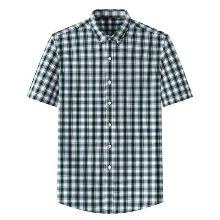 Camisa a cuadros para hombre INSFITY - Manga corta - Algodón cómodo - Verde oscuro