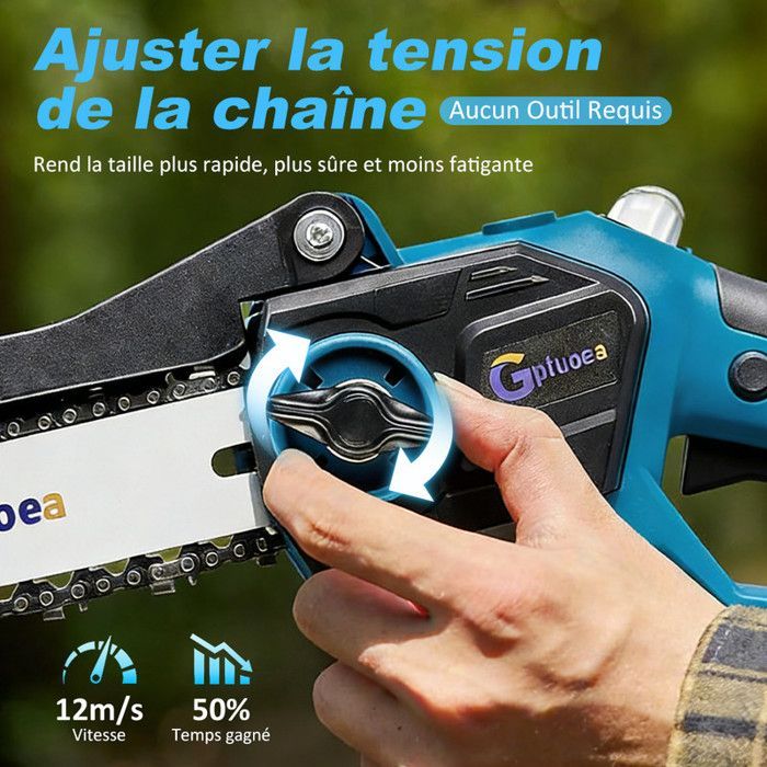 Mini Tronconneuse Électrique 8 Pouces - Moteur Sans Balais, 2 * 4,0Ah 21V Batterie, 3 Chaînes - Lubrification Automatique