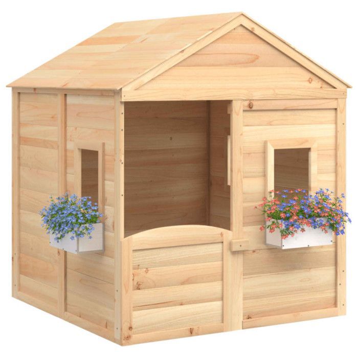 vidaXL Speelhuisje met afsluitbare deur/bloemen, massief vurenhout, houten speelhuisje, speelplek voor kinderen, 93686