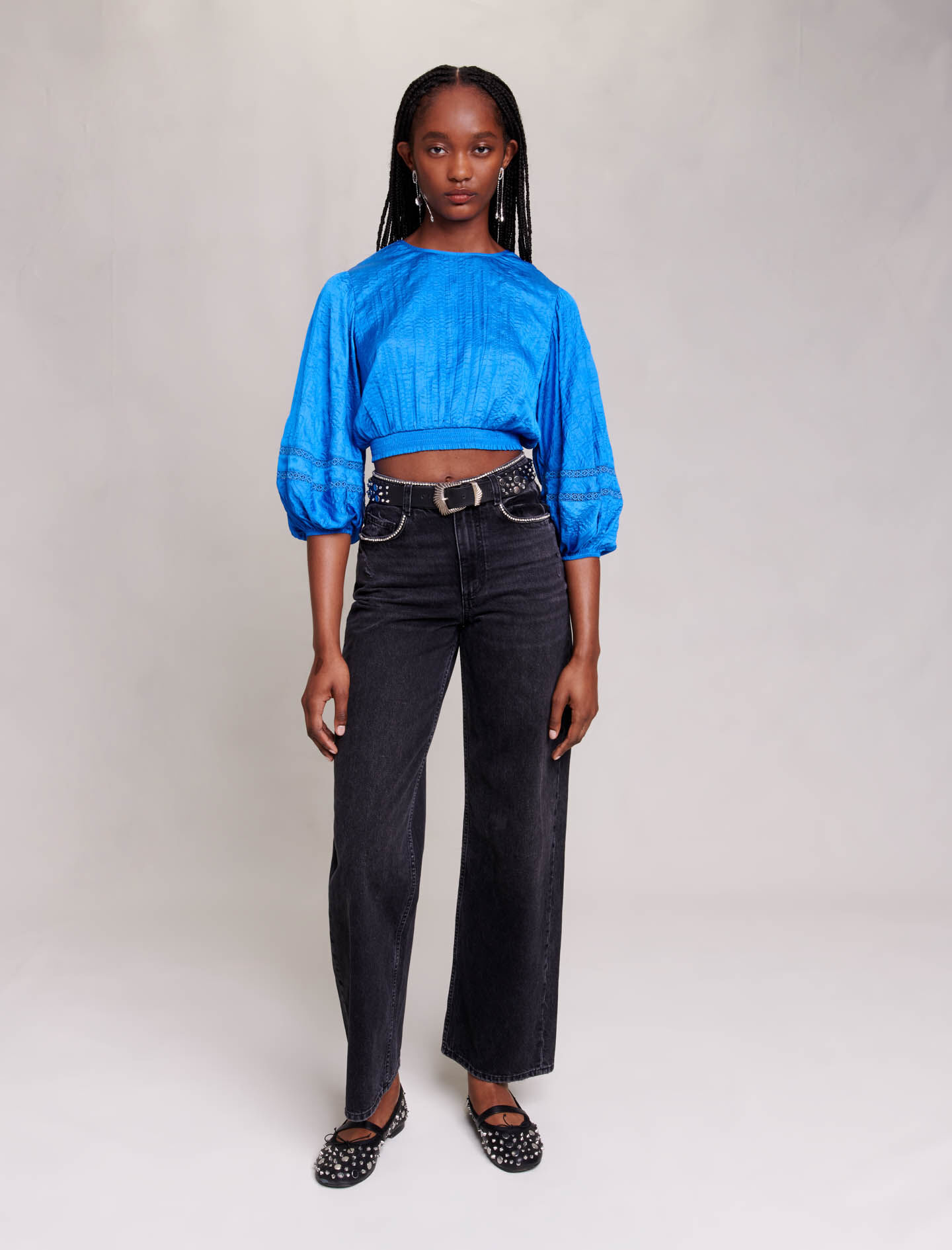 Top din satin - Albastru