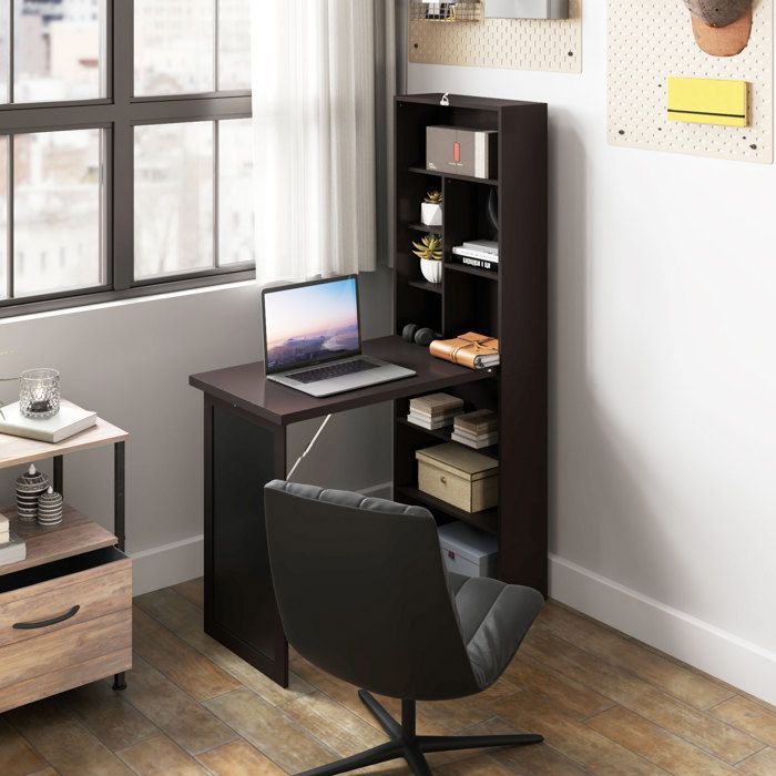 Escritorio plegable de pared HOMCOM con almacenamiento, librería, estación de trabajo, pizarra y estante ajustable.