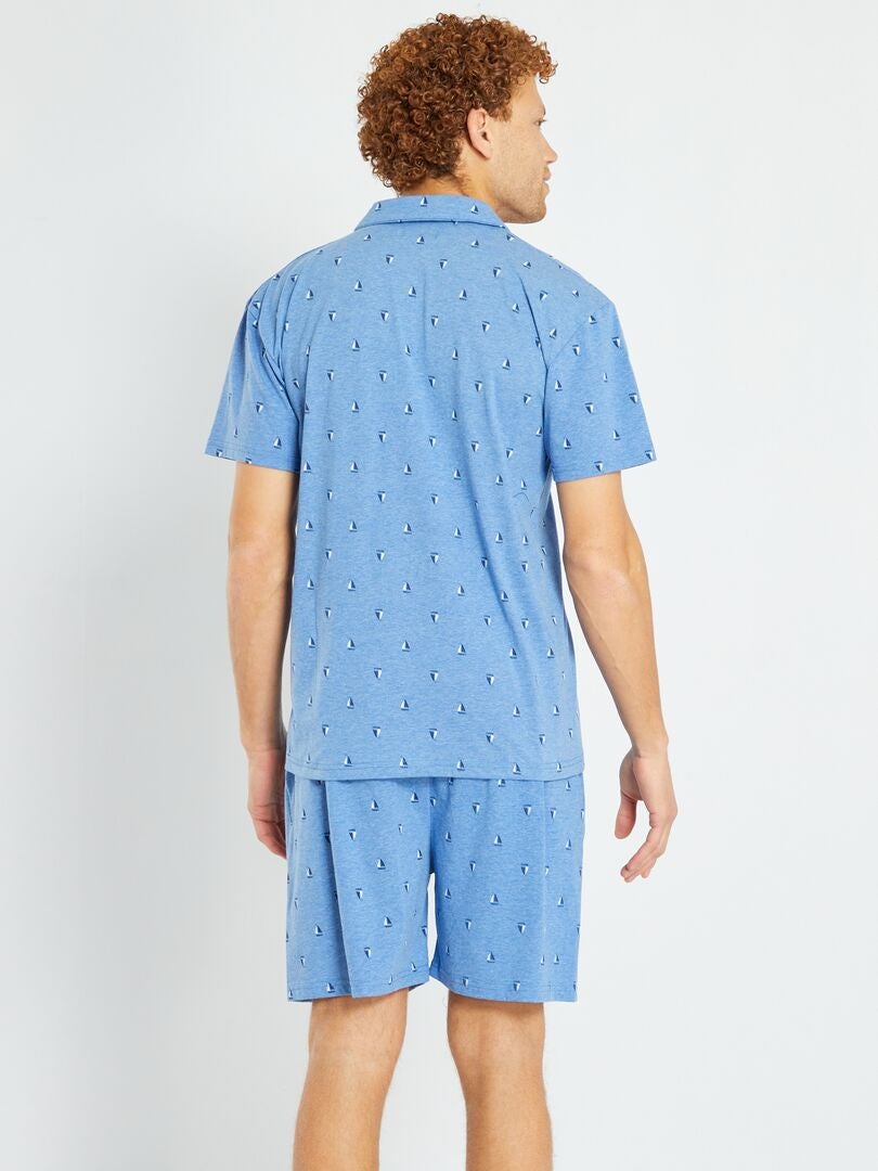 Pijama curto com abertura por botões - 2 peças - AZUL