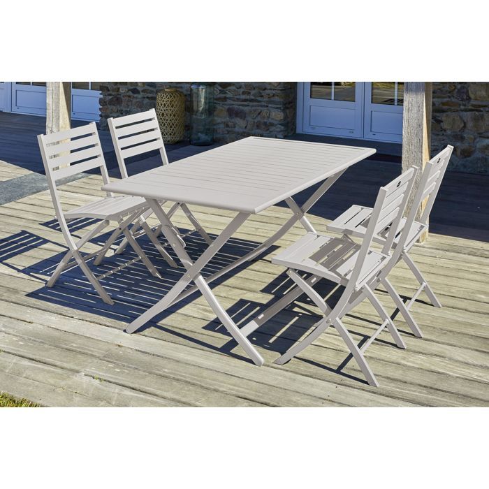 MARIUS 140 cm 4-persoons eethoek in grijs aluminium