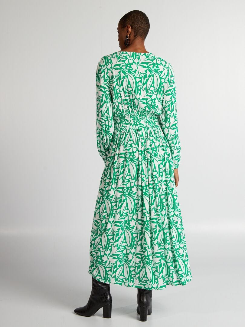 Vestido largo de punto con efecto crepé - VERDE