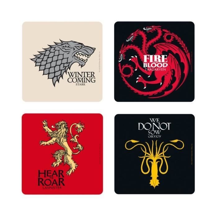 Juego de 4 posavasos - Estilo ABY - Juego de Tronos - Casas Stark, Lannister, Targaryen y Greyjoy