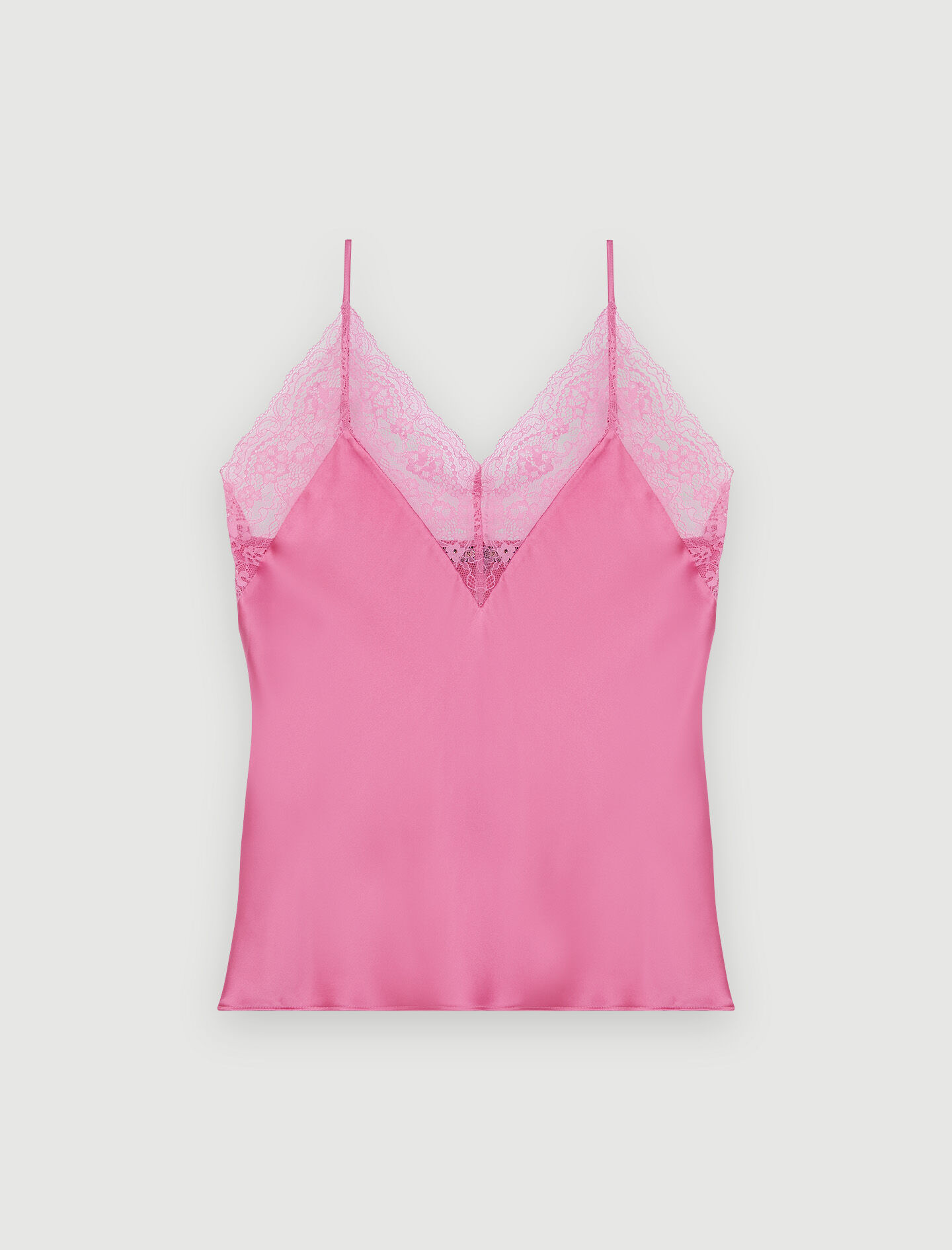 Camisol din satin si dantela - rose bonbon