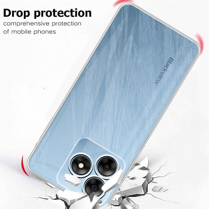 Capa para Blackview Wave 8C/Wave 8/Oscal Flat 2 + [2 peças] Película de vidro temperado, [À prova de choque] Capa protetora transparente de silicone