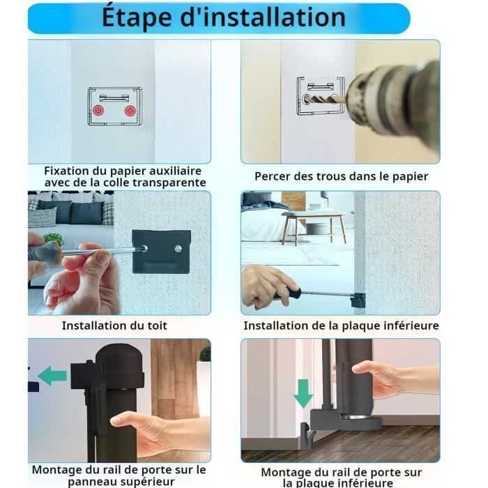 LARS360 Barrière de sécurité de porte rétractable, pour bébé et animaux domestiques 87 x 150 cm, Noir