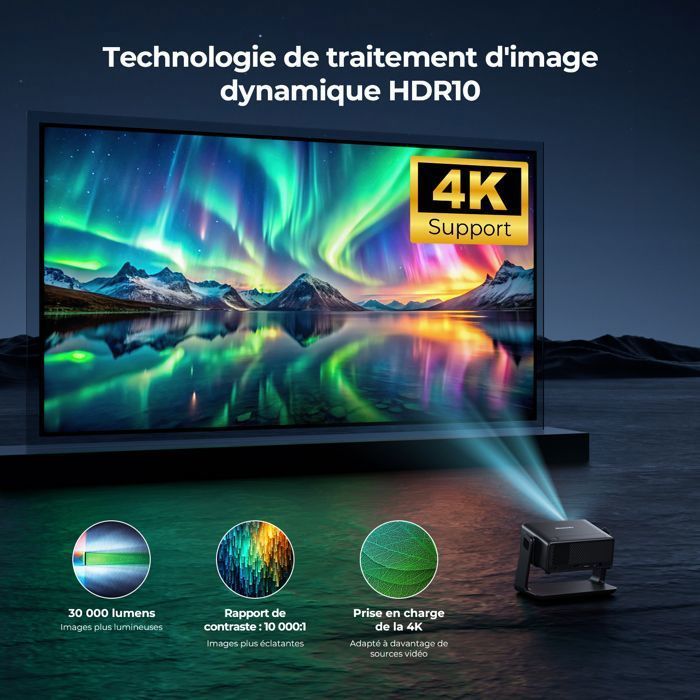 Proyector portátil WiFi 4K Konsoefuly, proyector Netflix 1080P, rotación de 360°, compatible con HDMI/USB/TV Stick/PS5/iOS/Android