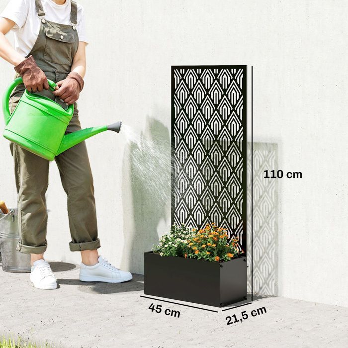 Jardinière avec treillis - Outsunny - avec brise-vue - pour plantes grimpantes - métal - 45 x 21,5 x 110 cm - noir