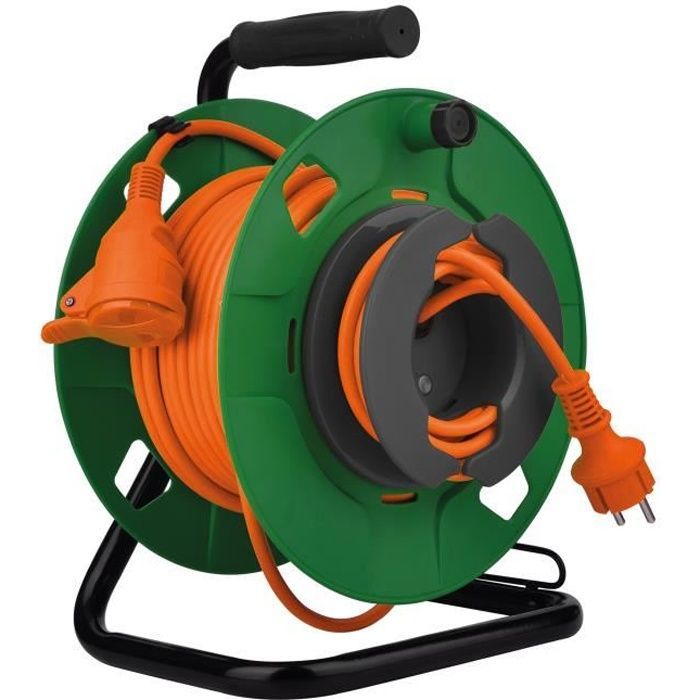 Carrete de cable para jardín ZENITECH de 35 m - 1 toma de 16 A - Cable 3G1.5mm² - IP 44