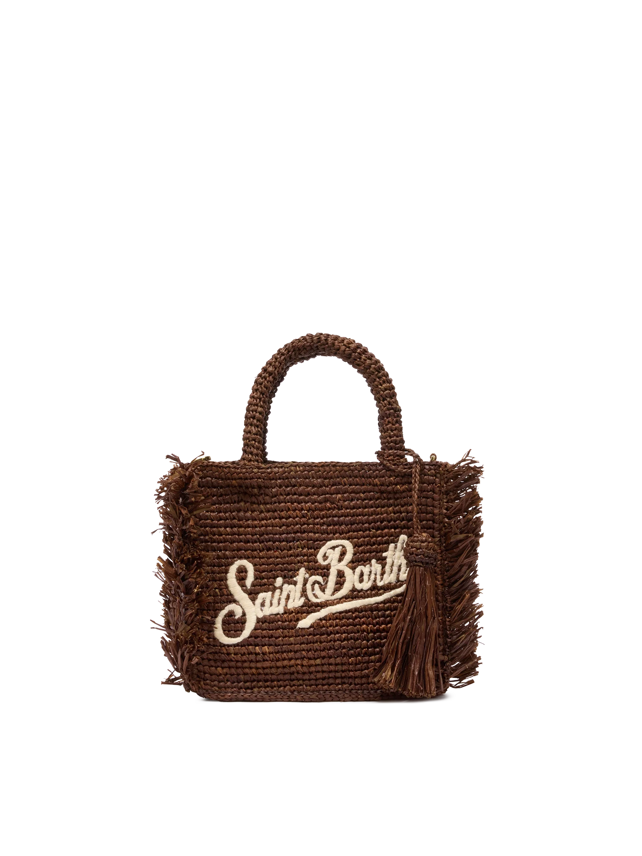 Borsa Mini Vanity rafia con frange e ricamo Saint Barth