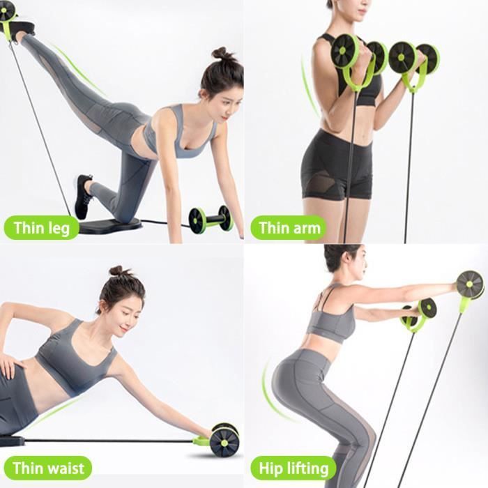 Ab Roue - Fitness - Multifonctionnel - 6 Niveaux de Force - Couleur Verte - Équipement de Musculation