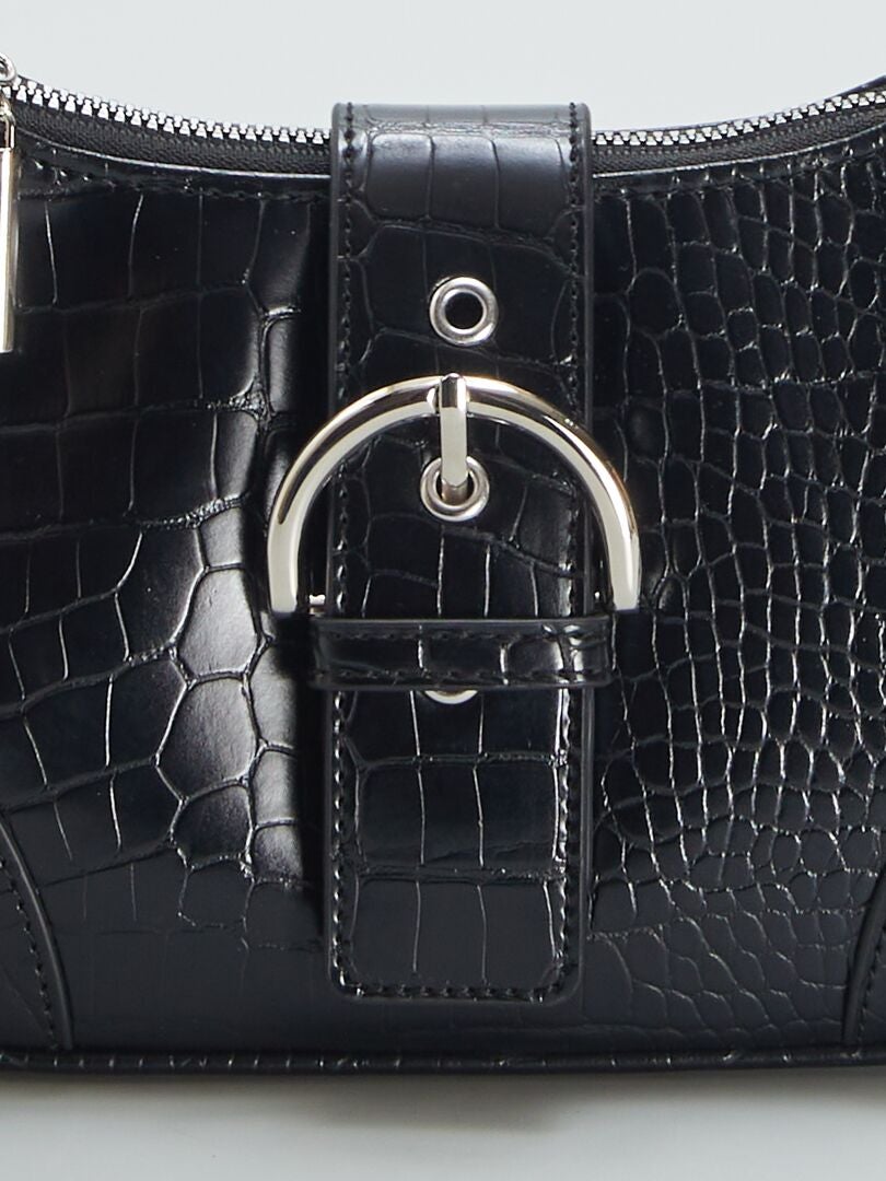 Bolso de hombro con efecto cocodrilo - NEGRO