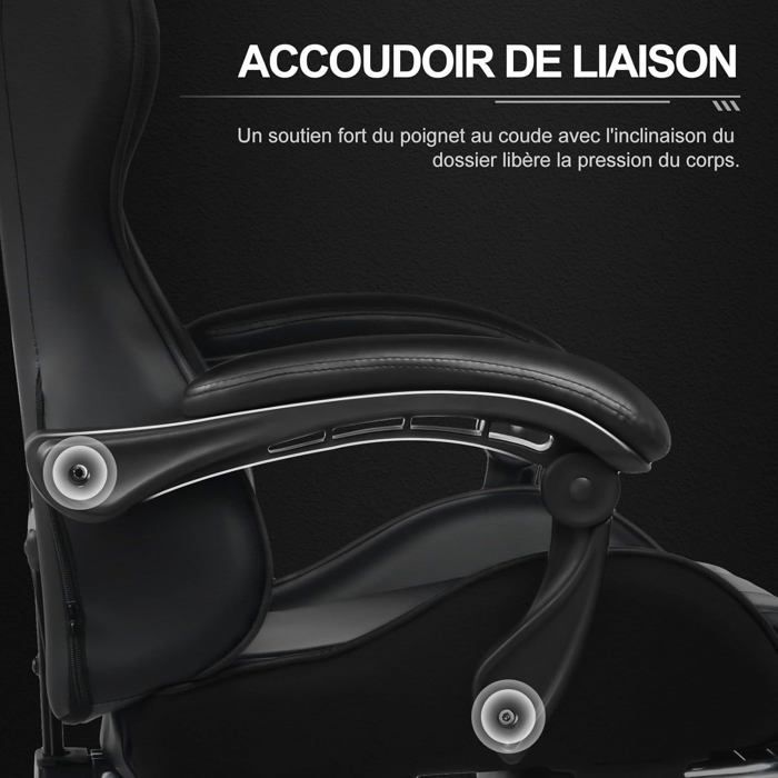 Sedia da gaming con poggiapiedi, cuscino massaggiante lombare, sedia da ufficio ergonomica con braccioli sincronizzati (nera)