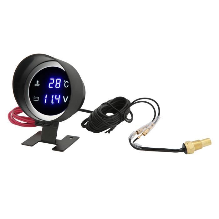 Zerone Kfz-Wassertemperaturanzeige, runde digitale Wassertemperaturanzeige, LED-Voltmeter, DC 9V-36V mit Beleuchtung