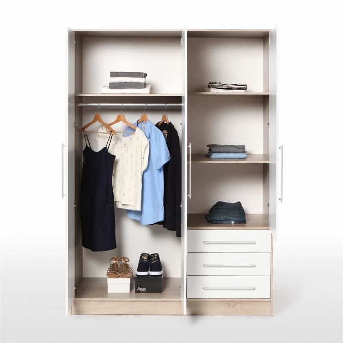 Wardrobe - Oak and white chipboard - Contemporary - Bedroom - W 144.6 cm