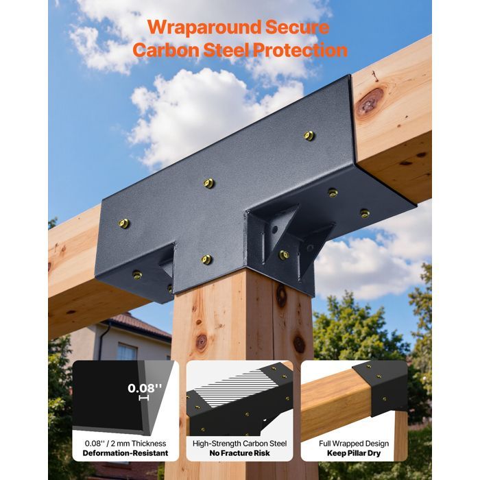 Soporte para pérgola VEVOR - Juego de 4 - Soporte para poste de madera de 92x92 mm - Forma de T - Incluye tornillos para vigas de madera estándar y techos planos