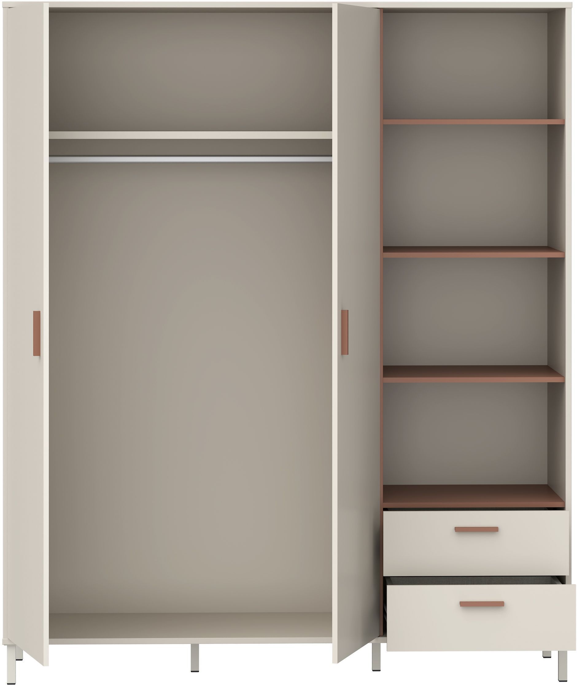 Armoire - 2 portes - étagères + tiroirs  - L168,4 x P52,9 x H201,6 cm - Cachemire et terracotta - MILLES