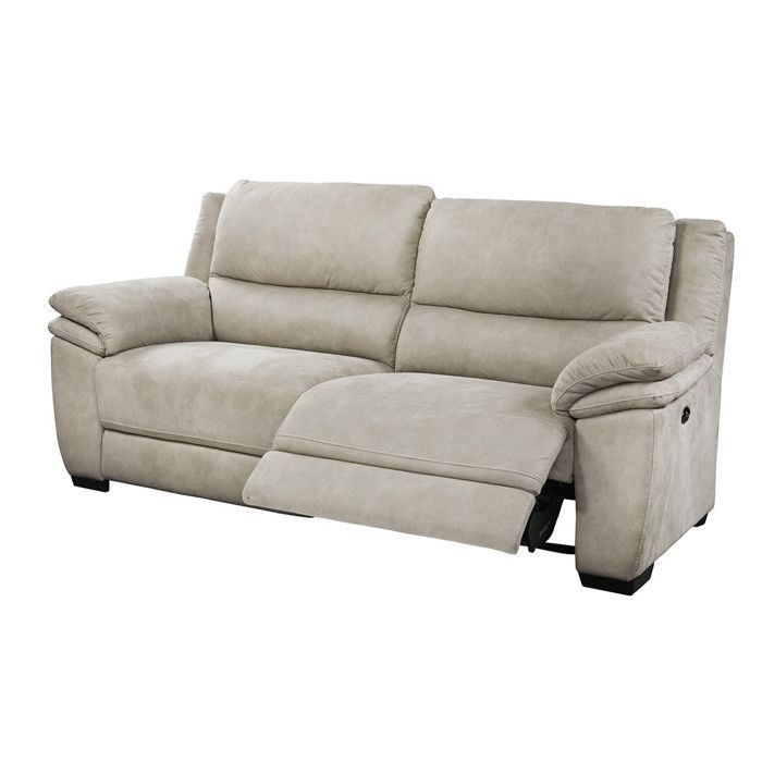 ASTIO - Divano reclinabile elettrico a 3 posti in tessuto beige maestoso