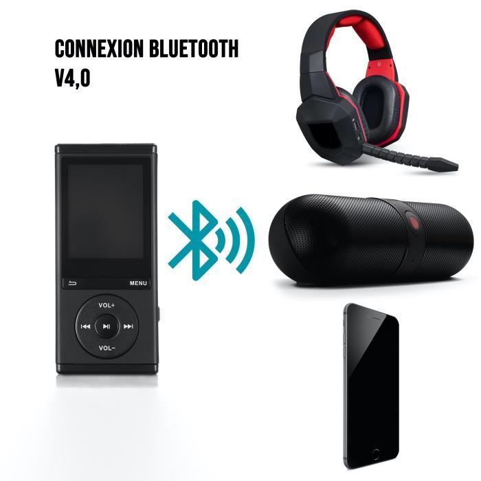 WE Lecteur MP4 8 Go - Audio & Vidéo, Radio FM, Bluetooth 4.0, Podomètre + Écouteurs (Noir)