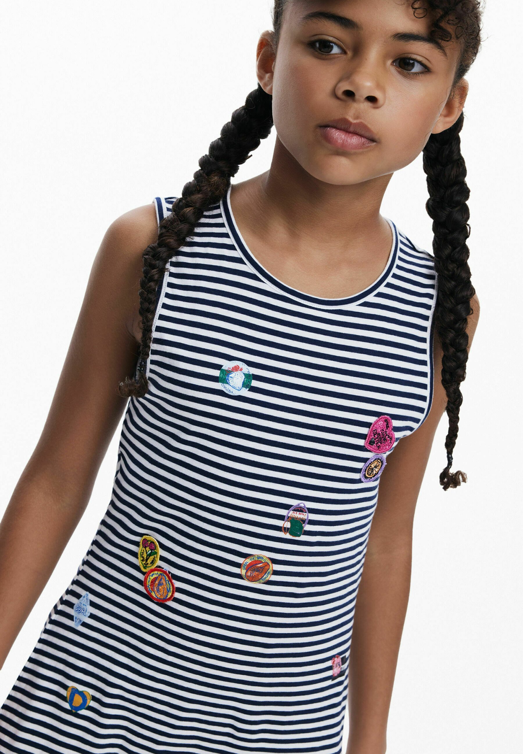 Robe Desigual brodée à découpes - Jersey bleu