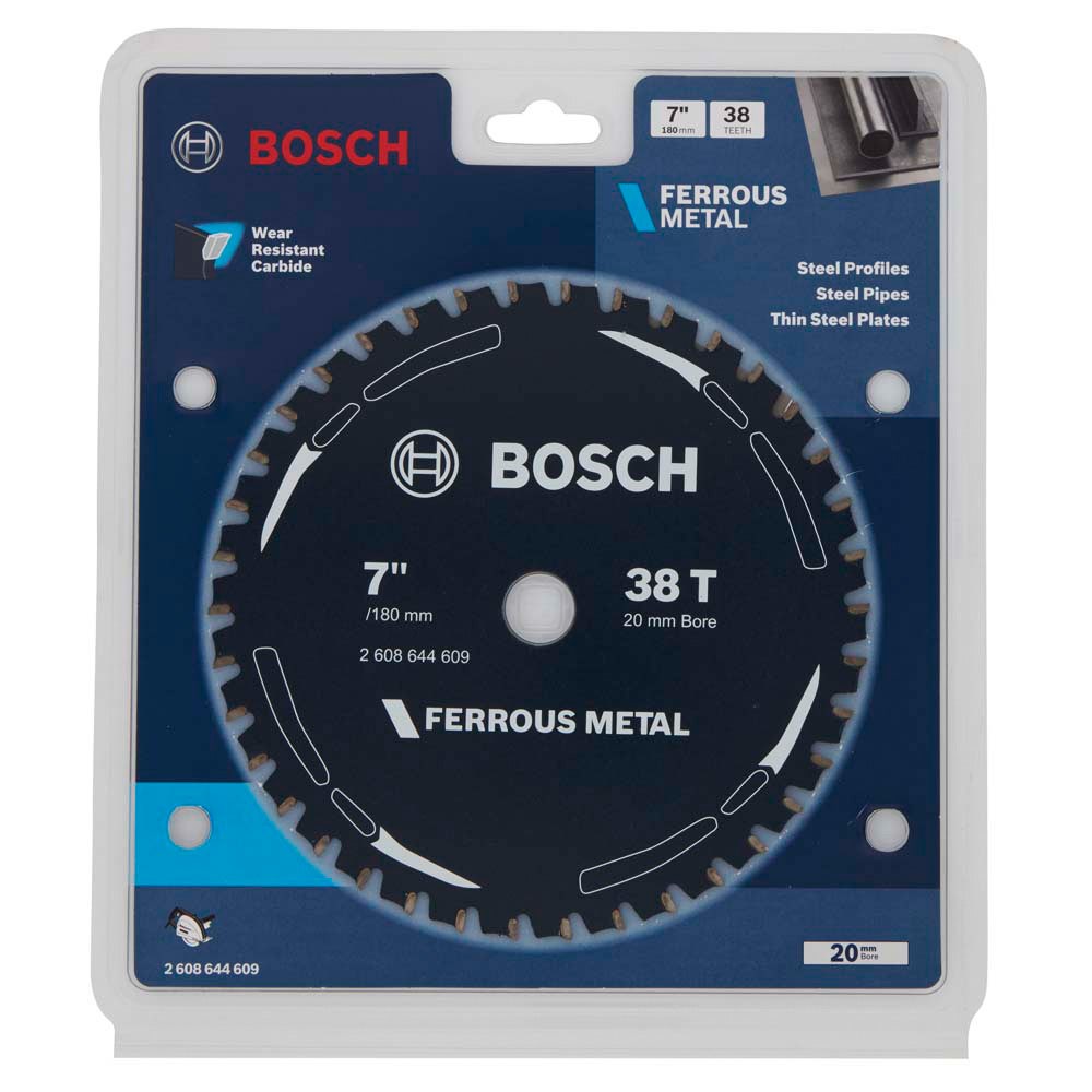 Disco de corte BOSCH TCT de 180 mm com 38 dentes para corte de metais ferrosos - METAL FERROSO