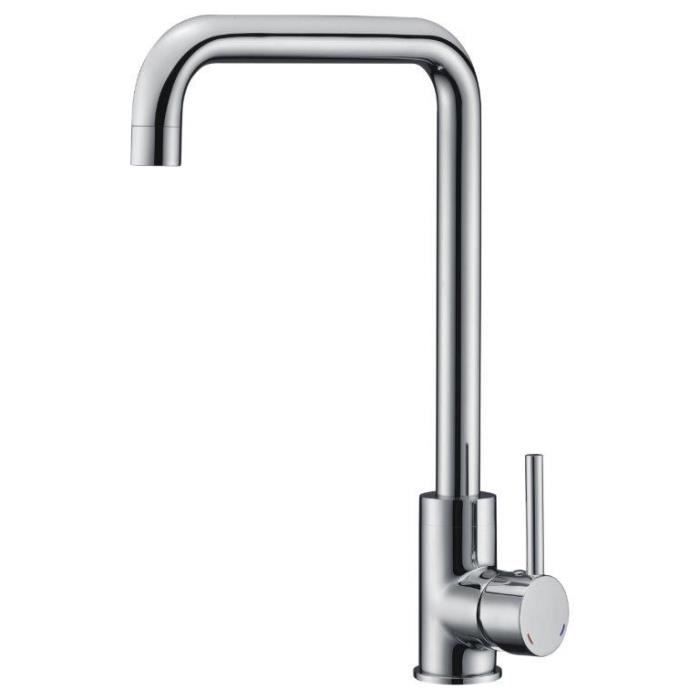 Torneira misturadora de cozinha Kiloo - ROUSSEAU - Sem ducha extensível - Cinza cromado - Estilo moderno - Economia de água
