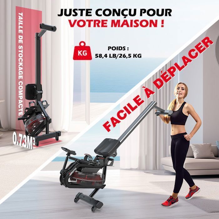 JOROTO MR26 Water Rower, 14L Water Tank, 50° Tilting Angle, 12 Enlarged Blades with LCD Screen, Bluetooth and App, Vertical Storage