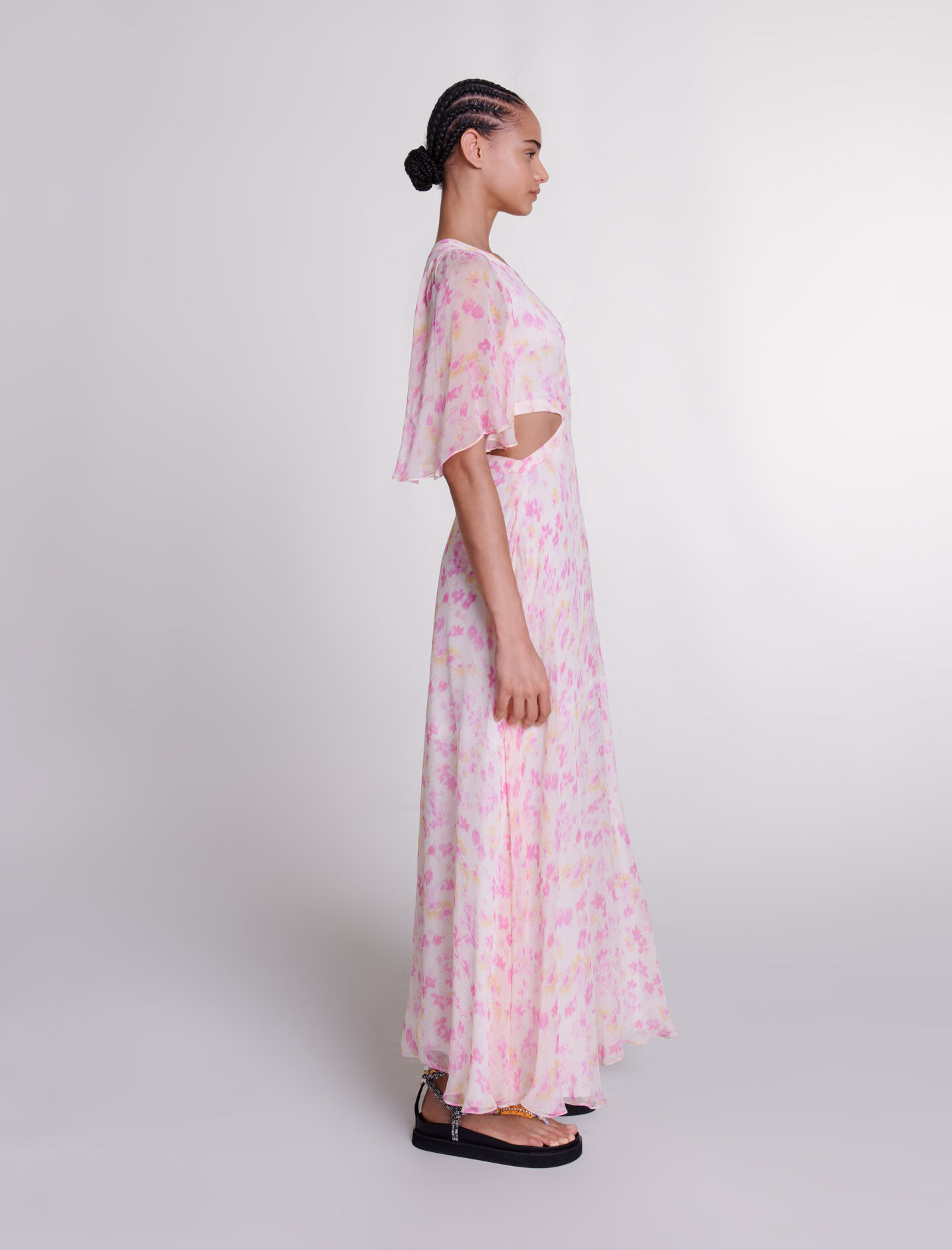 Lange jurk met bloemenprint - Imprimé Fleur zonnig roze