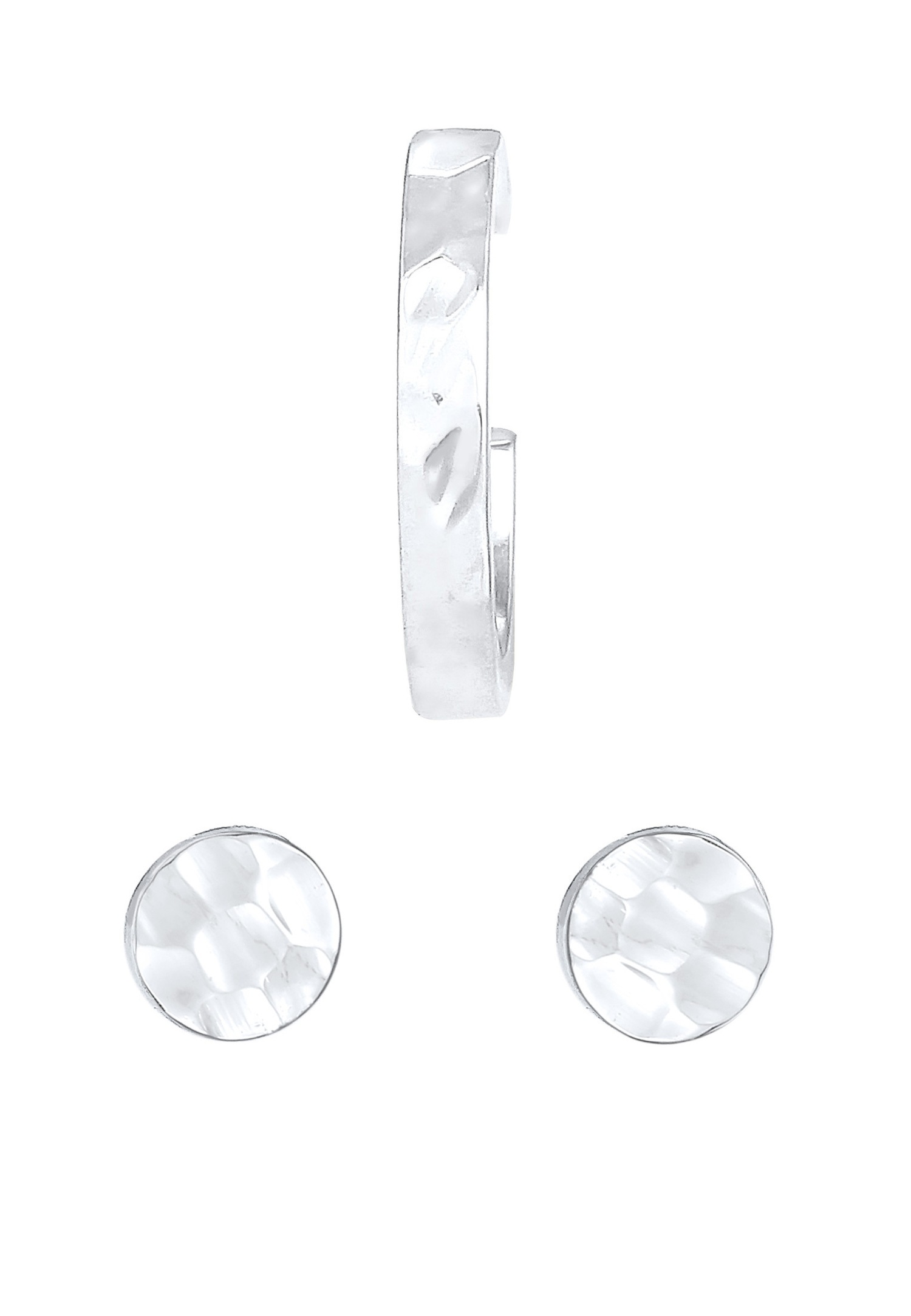 Elli Boucle d'oreille pour dames en 925/1000 argent massif martelé et plaqué or