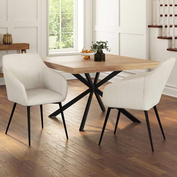 IDMARKET Set of 2 JANY dining chairs in beige corduroy