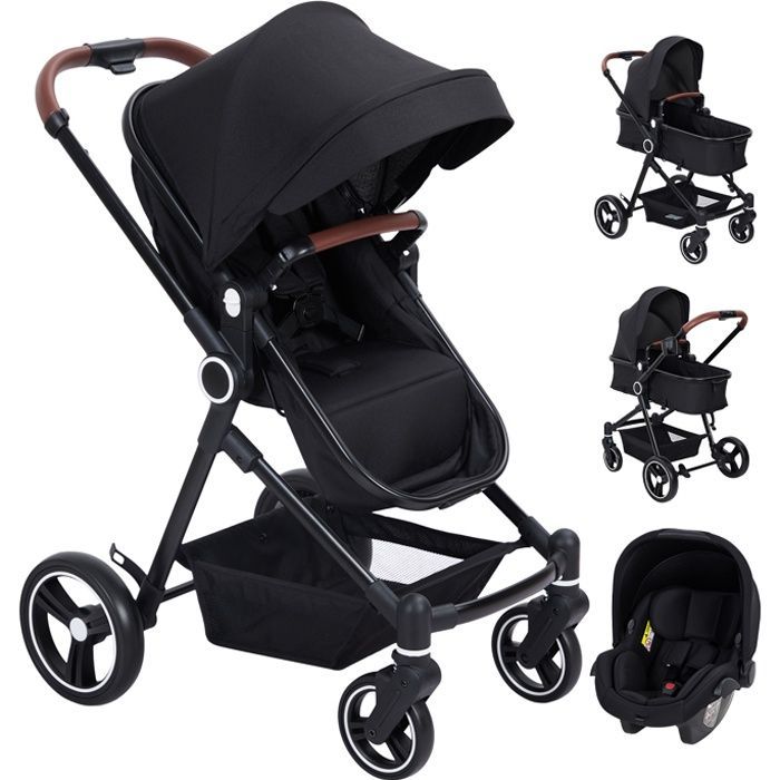 Cochecito combinado 3 en 1 con asiento para coche, cochecito de viaje plegable, arnés de seguridad de 5 puntos para bebés de 0 a 36 meses.