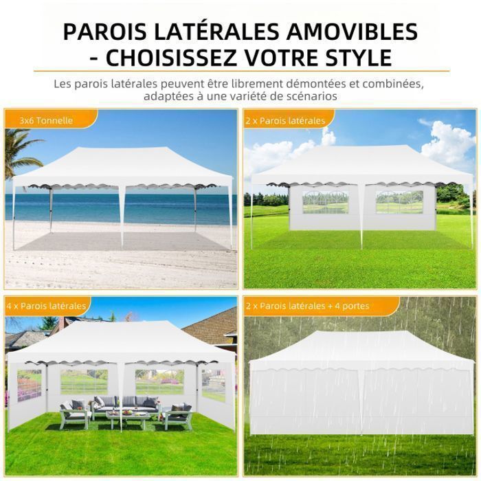 Gazebo/Padiglione da giardino pieghevole 3x6, impermeabile, con 6 lati, ideale per feste, giardini, festival, mercati e matrimoni - Bianco