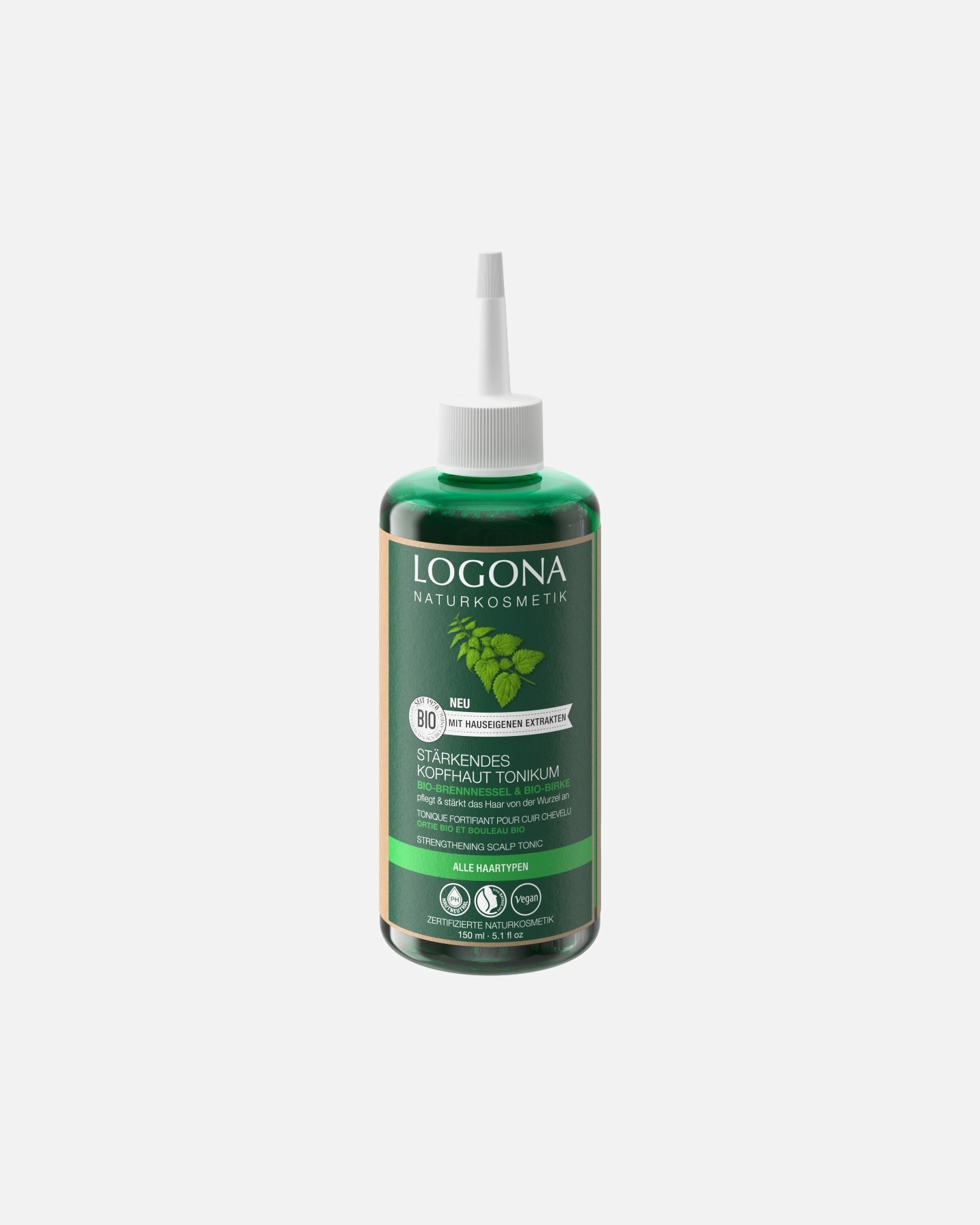 Vlasové tonikum Logona na posilnenie pokožky hlavy s organickou žihľavou a organickou brezou – 150 ml