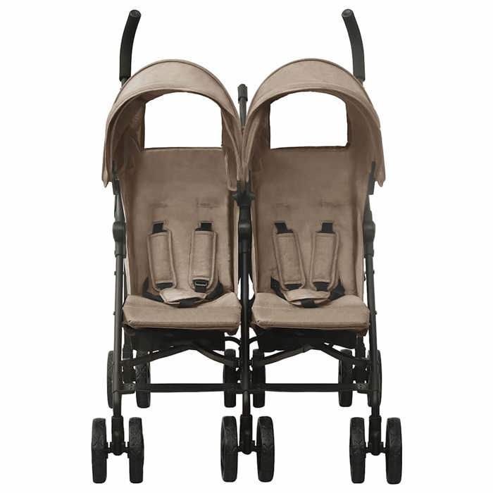 Poussette double - vidaXL - Taupe - Acier - Pliable - Réglable