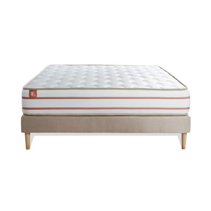 Ensemble LE DOUX 140x200cm Mémoire de forme 3 zones de confort - Ep. 24cm + sommier kit Beige