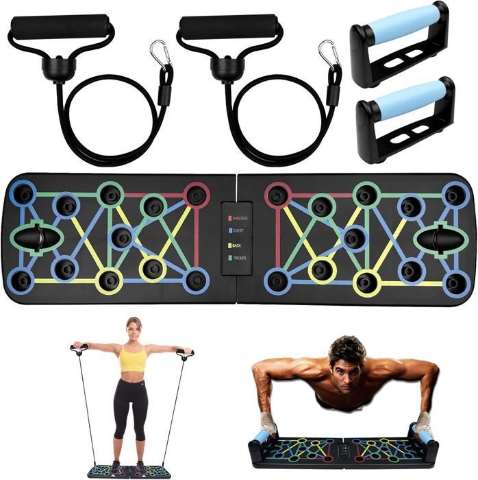 Planche Push up - HAUTSTORE - Pliable Multifonction - Ergonomique - Avec 2 Bandes de Résistance - Noir