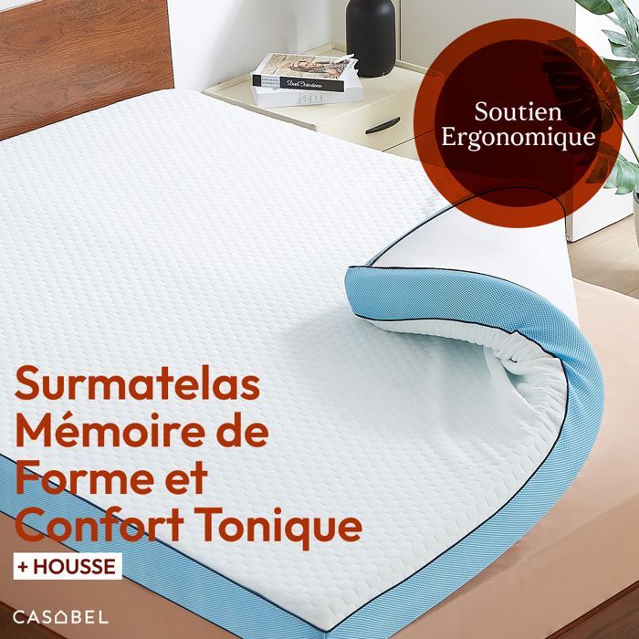 Cubrecolchón CASABEL de 140 x 190 cm, espuma viscoelástica, 7 cm de grosor, firme o suave, doble cara con funda de algodón.